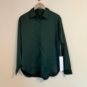 Dark Green Satin Effect Button down Top